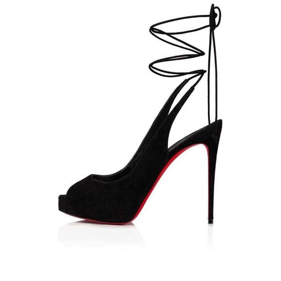 Christian Louboutin Lace Up NVP 120 Black Suede Peep Toe Sandal Heel Pump 36 - Picture 5 of 12